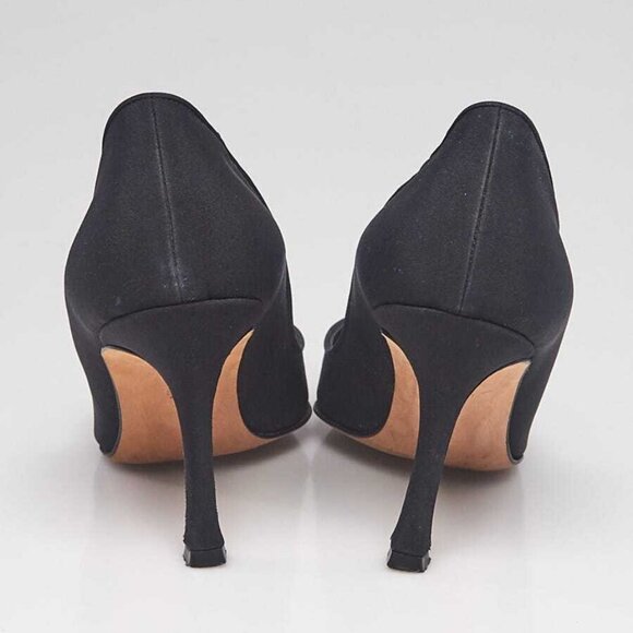 Manolo Blahnik Black Crepe De Chine 90 Pointed Toe Pumps Size 5/35.5 - Picture 4 of 5